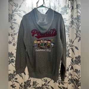 Peanuts Snoopy Baseball Sporty Themed Grey Drawstring Hoodie - Women’s Large
